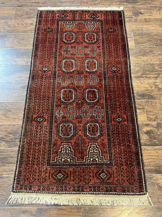 Antique Persian Turkoman Rug 3x6, Wool Tribal Handmade Carpet, Red and Black - Nuvé