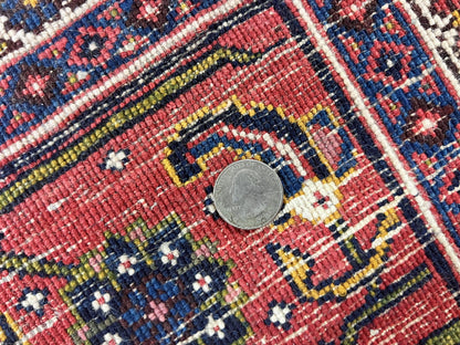 Persian Bidjar Rug 8x11, Floral Bouquets, Blue Black Red Pink, Handmade Hand Knotted Vintage Semi Antique Oriental Carpet - Nuvé