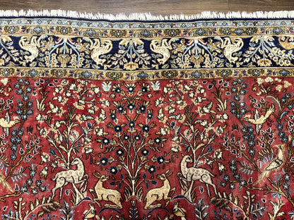 Persian Qum Rug 9x12, Animal Pictorials, Deer Birds, Tree of Life, Red and Navy Blue - Nuvé