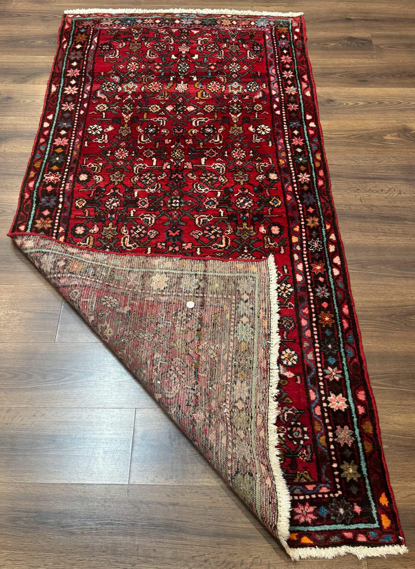 Red Persian Rug 4x7, Village Rug, Wool Vintage Carpet - Nuvé