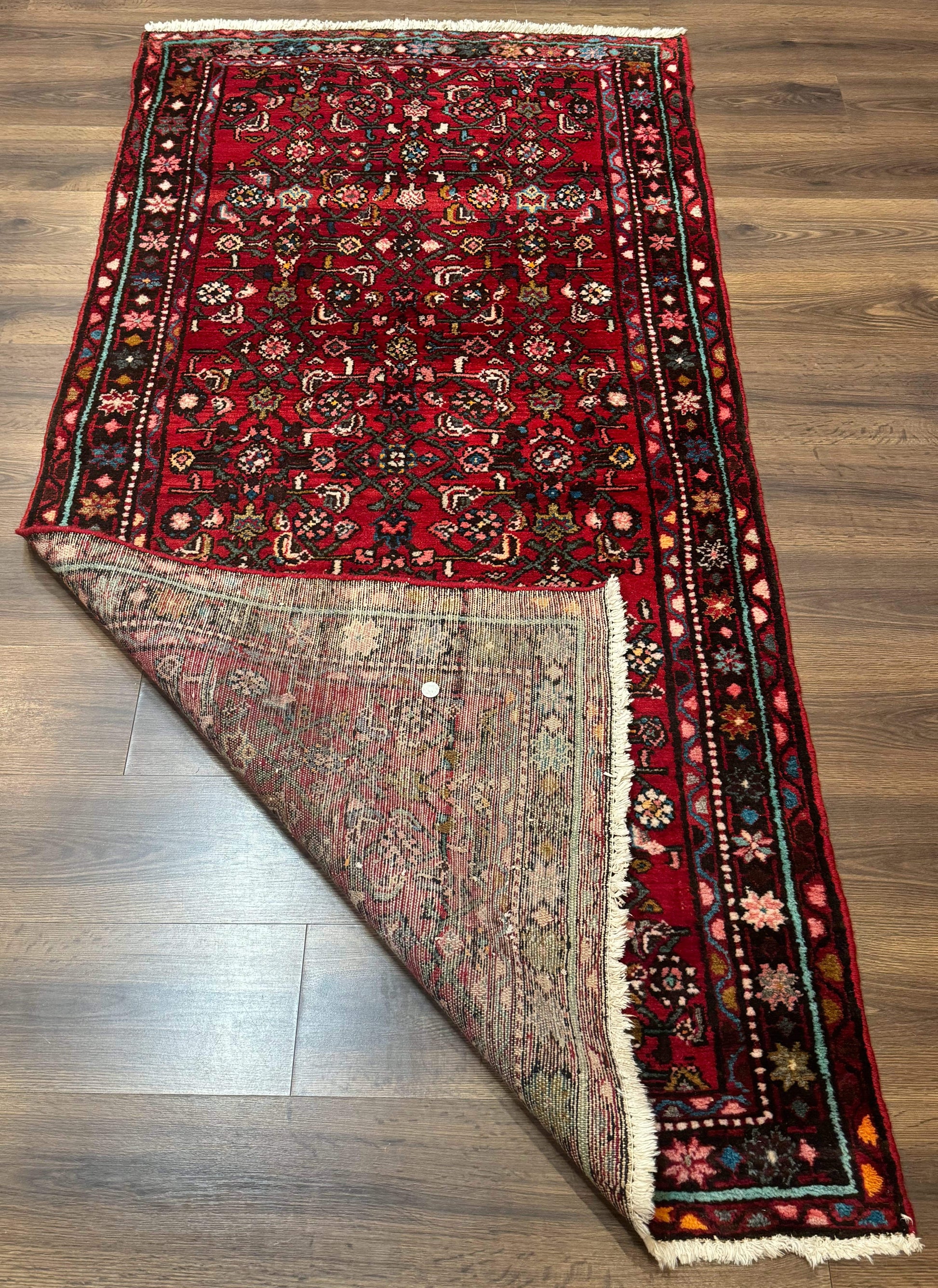 Red Persian Rug 4x7, Village Rug, Wool Vintage Carpet - Nuvé