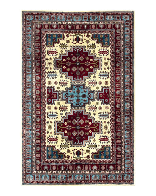 Turkish Kazak Rug 6x9, Geometric Medallions