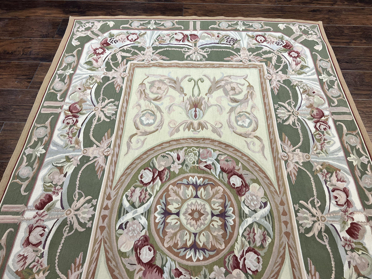 Aubusson Rug 5x8, Wool Handmade Vintage Carpet, Angel Motifs, Flatweave Rug 5 x 8, Medium Sized, European Design