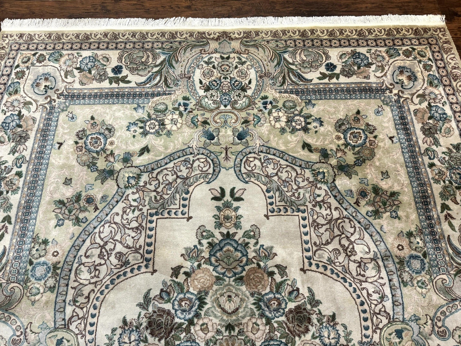 Pak Persian Rug 8 x 10.6, Elegant Oriental Carpet, Floral Medallion, Vintage Handmade Wool Rug, FIne 240 KPSI - Nuvé