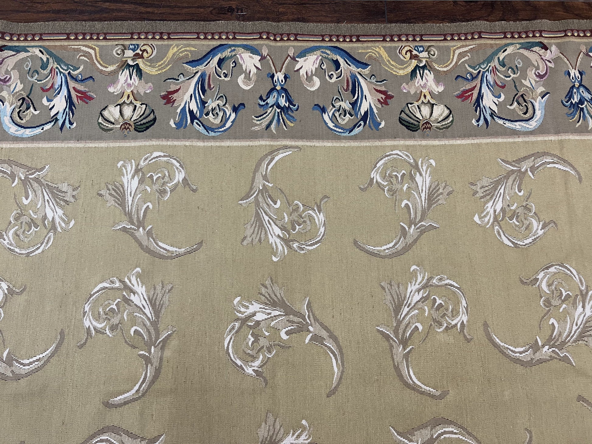Vintage Aubusson Flatweave Area Rug 9x12, Aubusson Weave, Wool, Beige, Handmade, French European Design, 8'9" x 11'9" - Nuvé