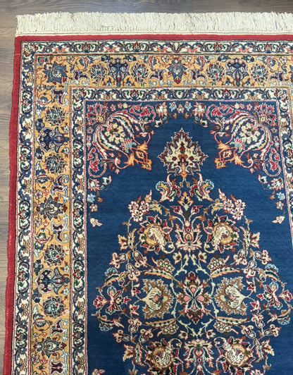 Blue Persian Qum Rug 3.6 x 5, Floral Medallion, Fine 310 KPSI - Nuvé