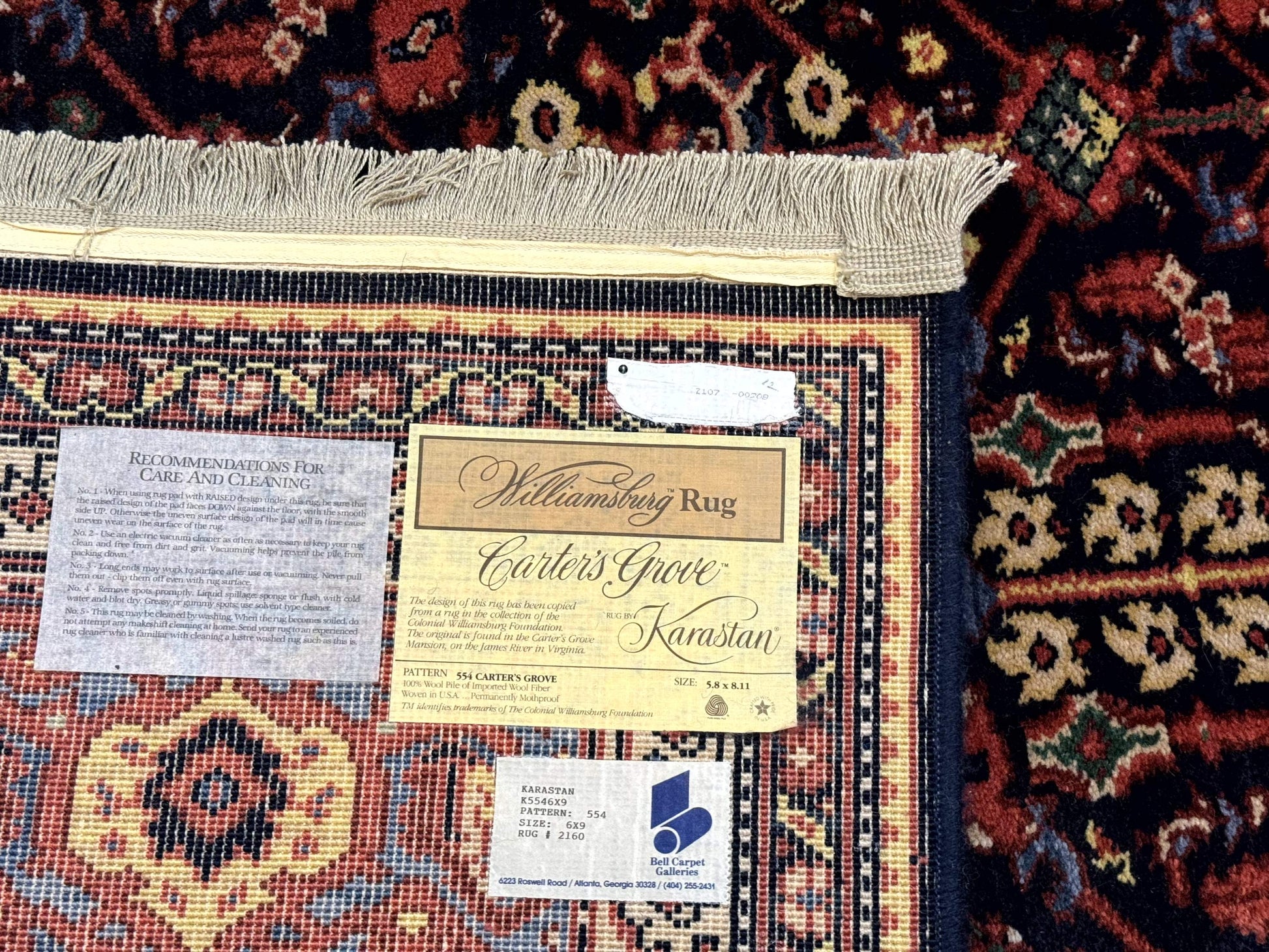 Karastan Rug 6x9 Williamsburg Collection Carters Grove #554 Wool Carpet - Nuvé