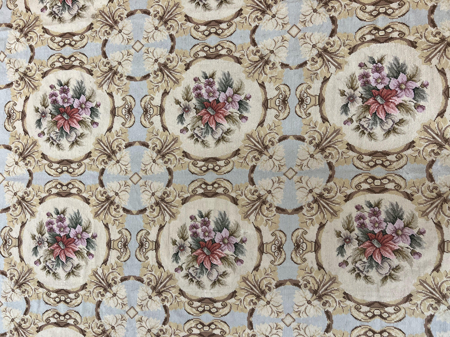 Chinese Needlepoint Rug 8x11, Handmade Wool Needlepoint Carpet, Vintage, Sky Blue - Nuvé