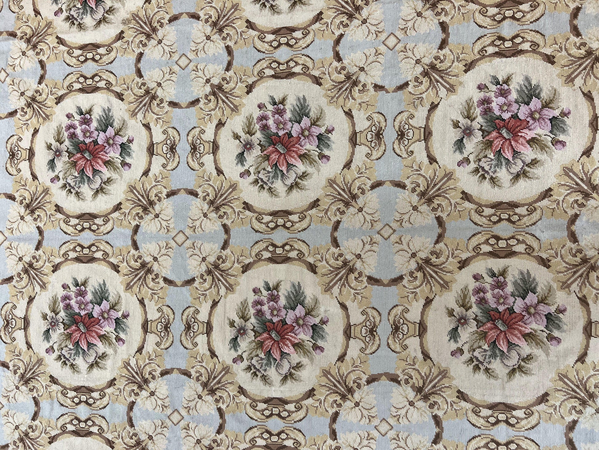 Chinese Needlepoint Rug 8x11, Handmade Wool Needlepoint Carpet, Vintage, Sky Blue - Nuvé