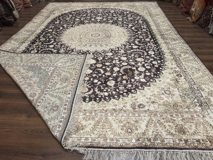 Indian Kashmiri Silk Rug 10x14, Floral Medallion - Nuvé