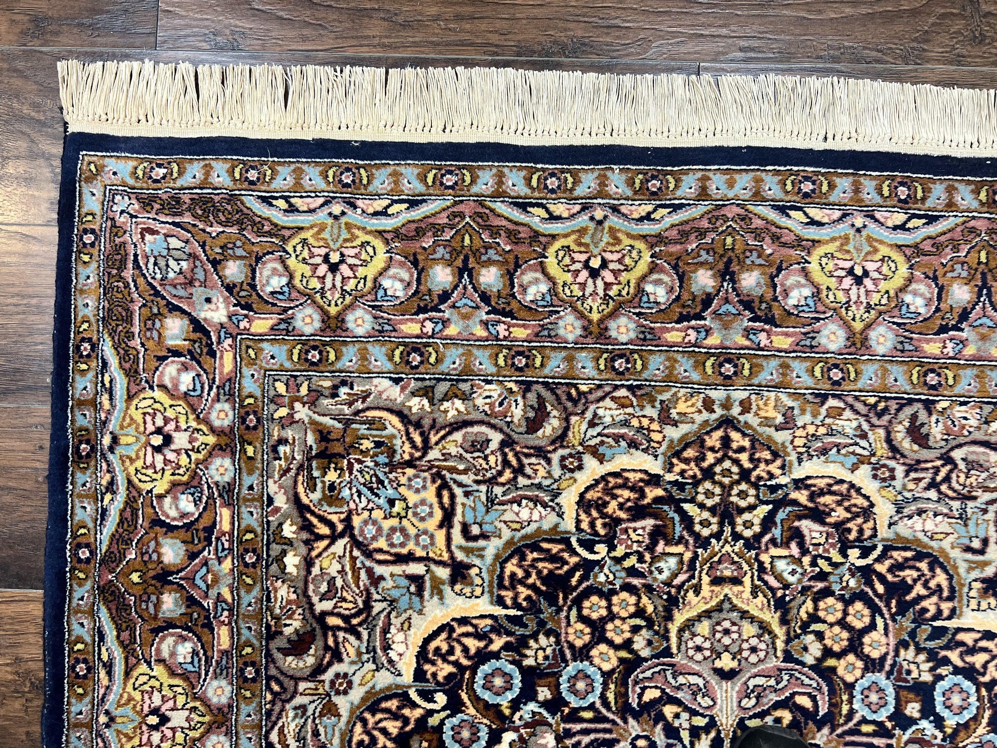 Pak Persian Rug 5x7, Navy Blue Hand Knotted Wool Oriental Carpet 5 x 7 ft, Floral Medallion, Traditional Vintage Pakistani Rug, 225 KPSI - Nuvé