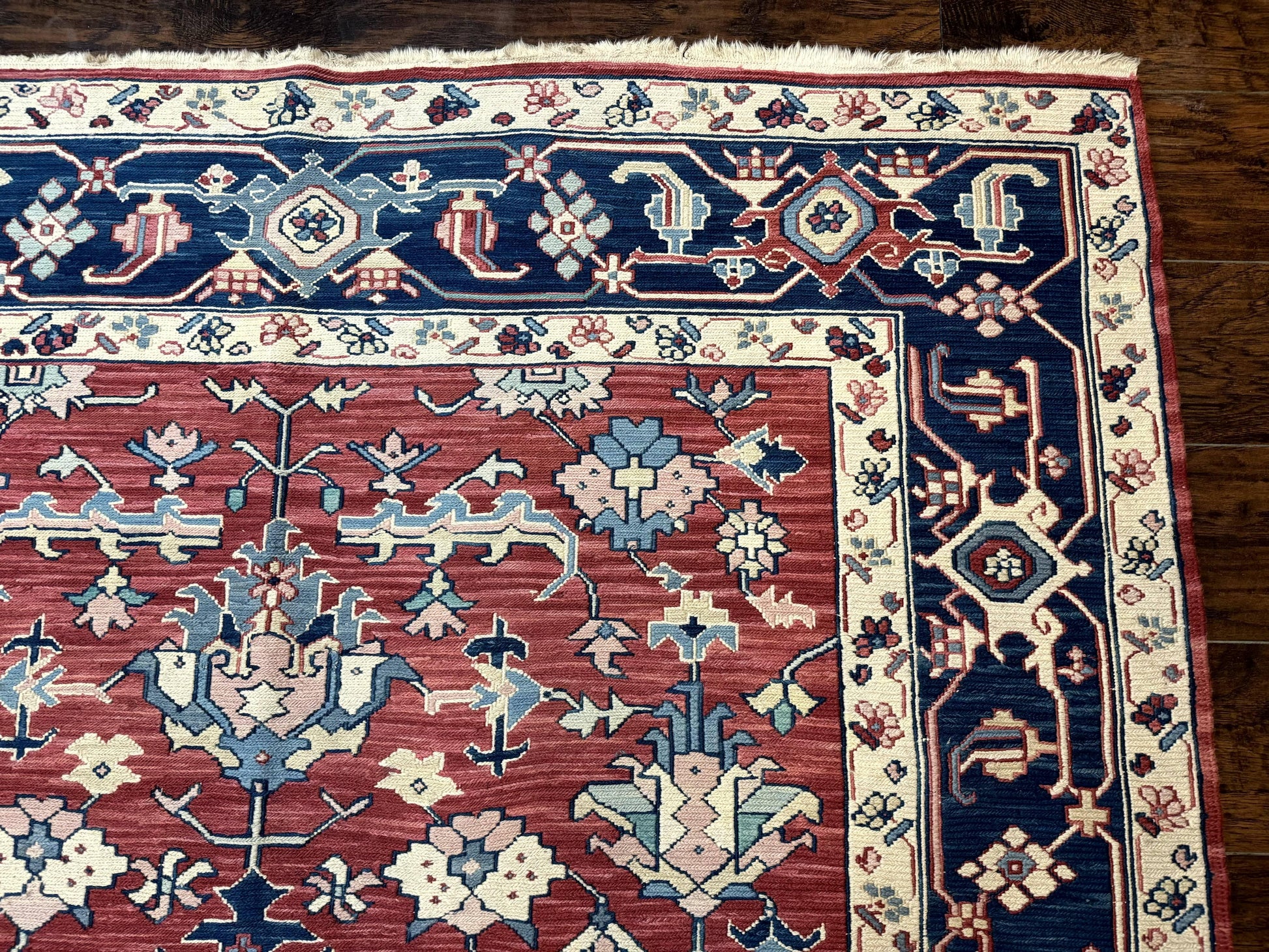 Turkish Flatweave Rug 6x9, Heriz Design, Red and Blue - Nuvé