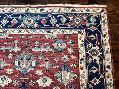 Turkish Flatweave Rug 6x9, Heriz Design, Red and Blue - Nuvé