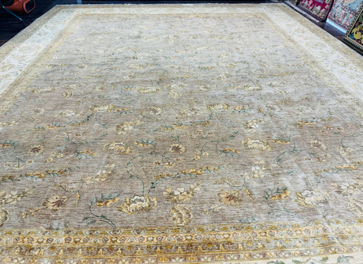 Palace Sized Rug 11x18, Handmade Wool Oversized Persian Carpet 11 x 18 ft, Gray-Taupe, Beige-Cream, Floral, Large Hand Knotted Area Rug - Nuvé