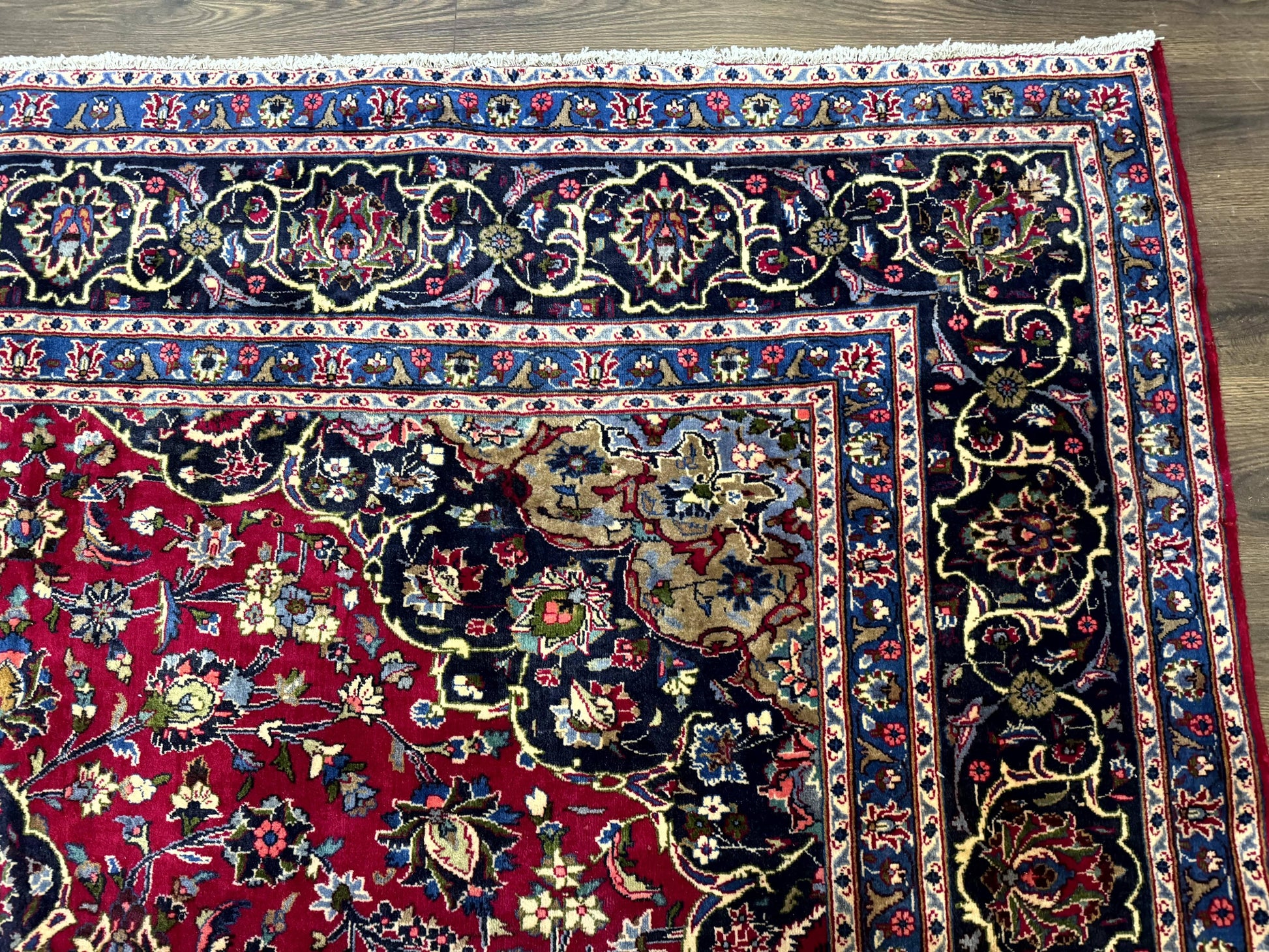 Traditional Persian Rug 8x11, Red Navy Blue, Floral Medallion, Antique Persian Mashad Carpet, Wool - Nuvé