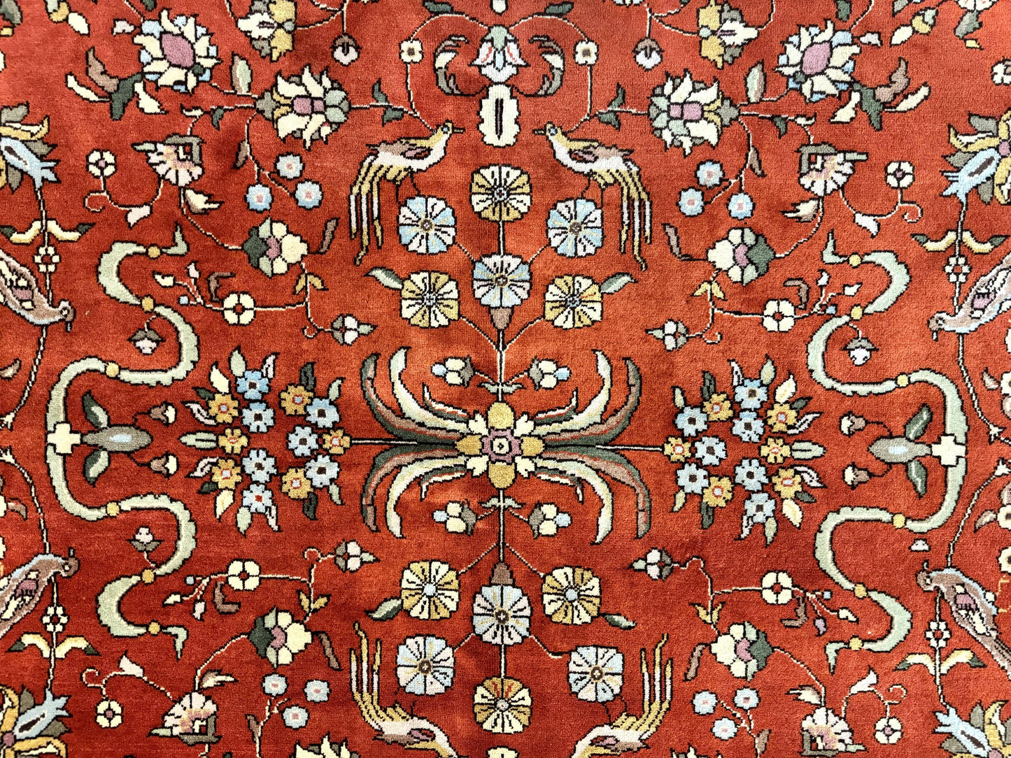 Romanian Rug 10x13, Vintage Handmade Wool Carpet, Floral Pattern, Birds, Red and Cream, Signed By Masterweaver, Persian Rug - Nuvé