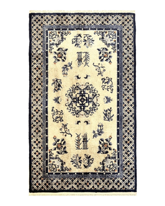 Silk Chinese Rug 3x5, Vintage Handmade Peking Carpet, Asian Oriental Art Deco Rug