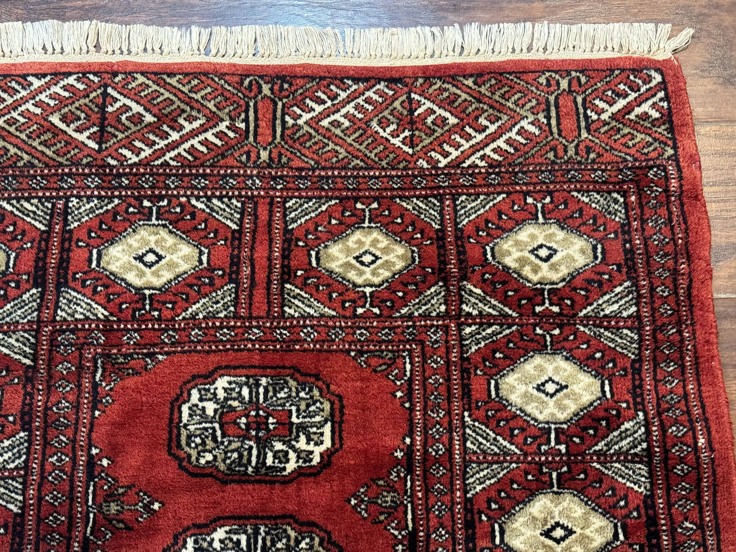 Red Pakistani Turkoman Rug 3x5, Bokhara Design, Vintage, Signed - Nuvé