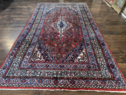 Persian Tribal Rug 6x11, Red Blue Ivory, Antique Persian Carpet, Hamadan Dargazin Carpet - Nuvé