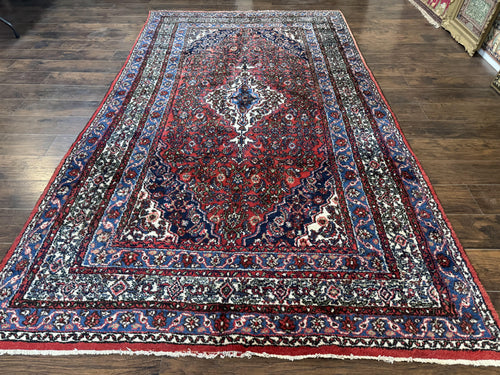 Persian Tribal Rug 6x11, Red Blue Ivory, Antique Persian Carpet, Hamadan Dargazin Carpet - Nuvé