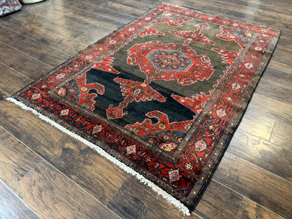 Antique Persian Tribal Rug 5x7, Geometric Wool Carpet, Kurdish Senneh Rug - Nuvé