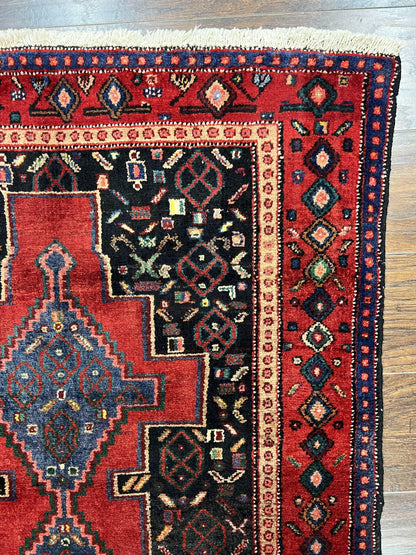 Persian Kurdish Senneh Runner Rug 3x9, Red Navy Blue, Medallions Wool Tribal Runner for Kitchen/Hallway 9ft Antique Handmade Oriental Runner - Nuvé