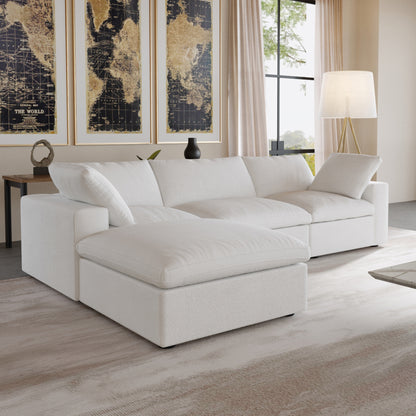 Nuvé® Solace Modular Bouclé Cloud Sofa - Snow White - 3-Seater Sectional Sofa with Ottoman - Nuvé