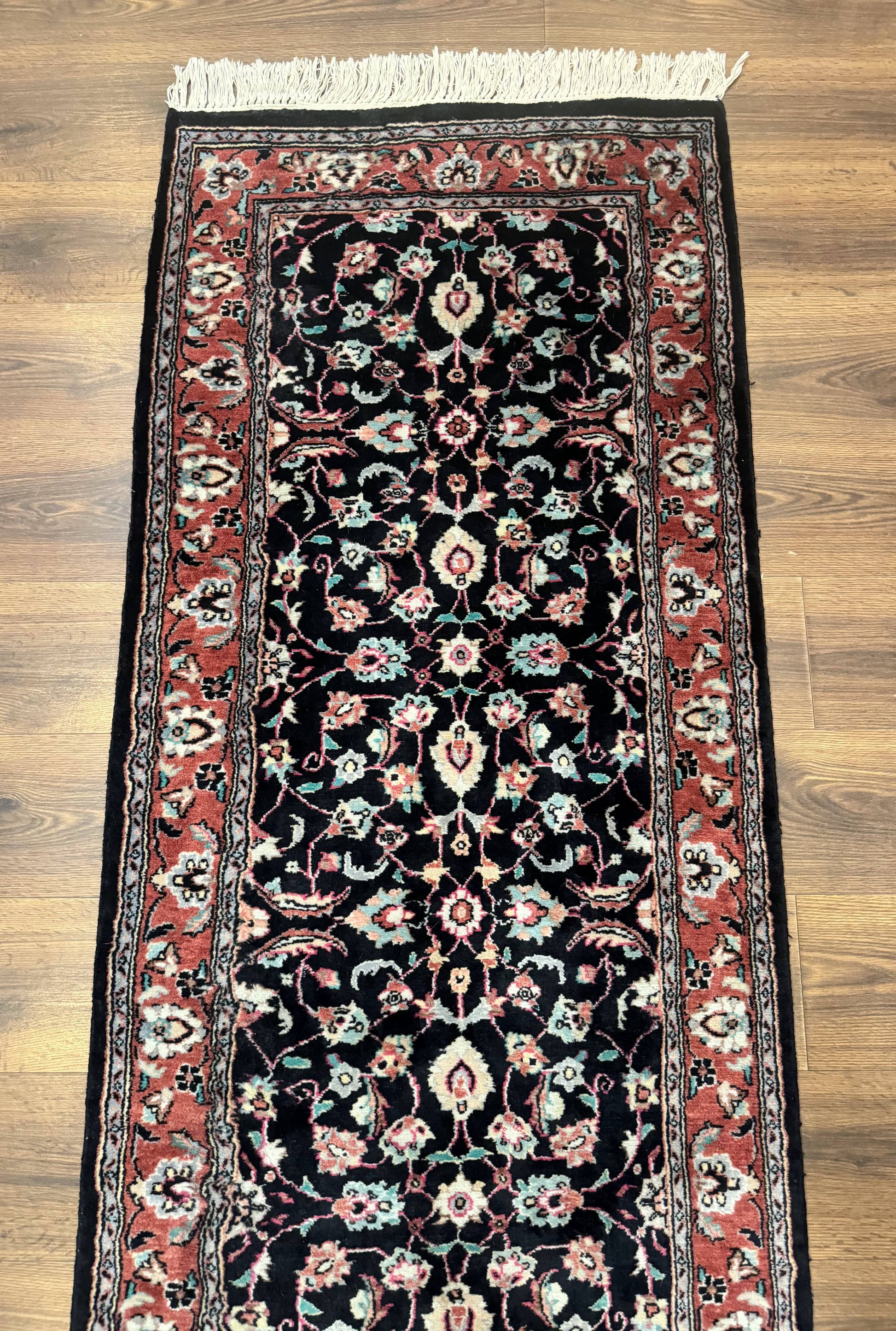 Pak Persian Runner Rug 2.8 x 10, Dark Blue, Floral Allover, Wool - Nuvé