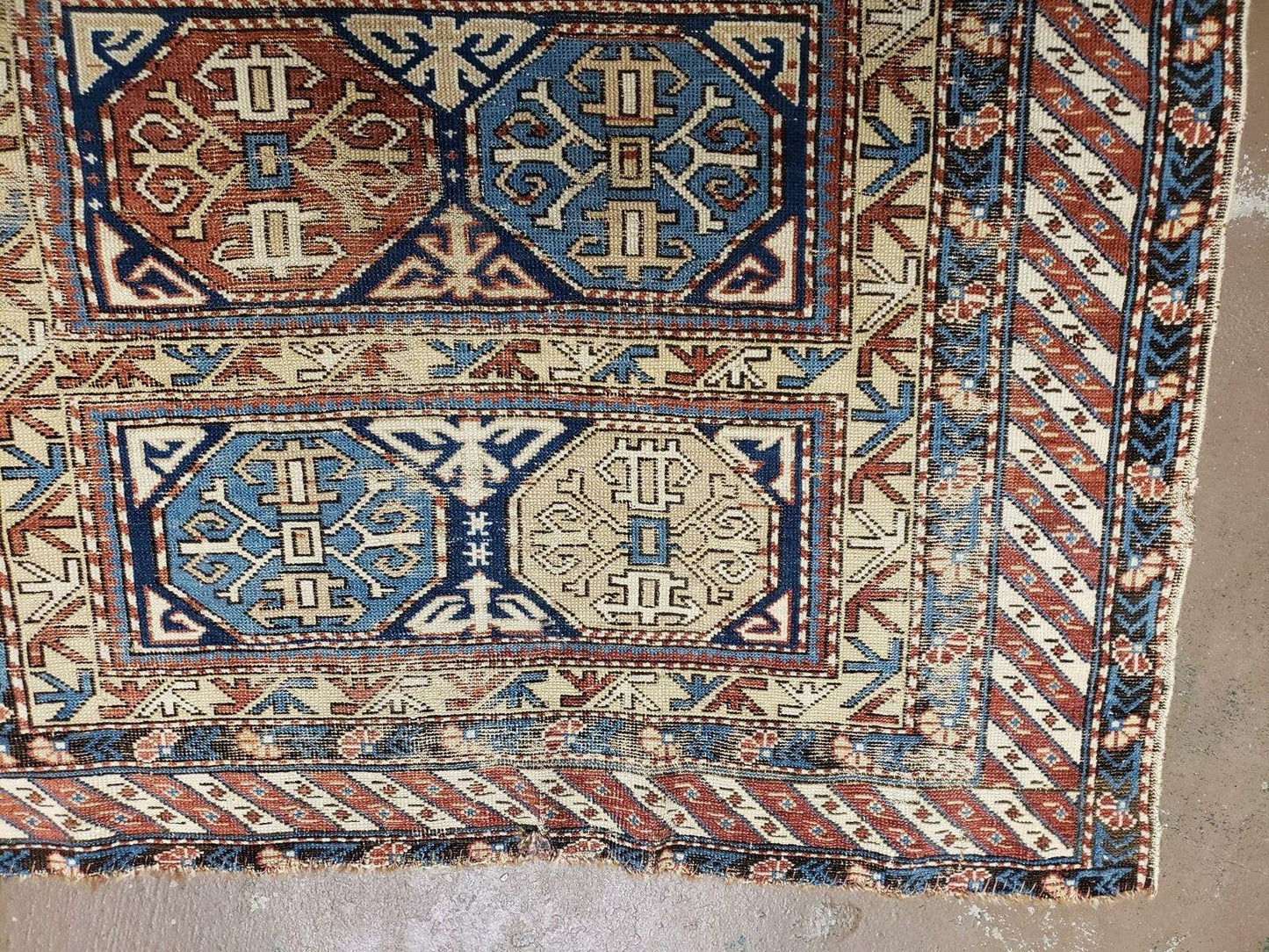 3' 4" X 4' 11" Antique Handmade Shirvan Kazak Caucasian Wool Rug Colorful - Nuvé