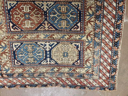 3' 4" X 4' 11" Antique Handmade Shirvan Kazak Caucasian Wool Rug Colorful - Nuvé