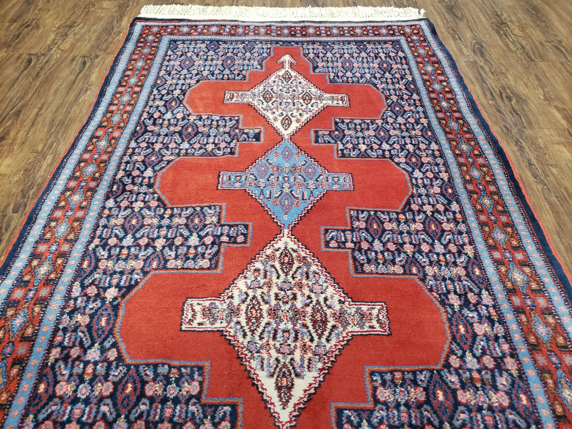 4x6 Western Kurdistan Kurdish Carpet Senneh Wool Area Rug Veg Dyes Red Blue Nice - Nuvé