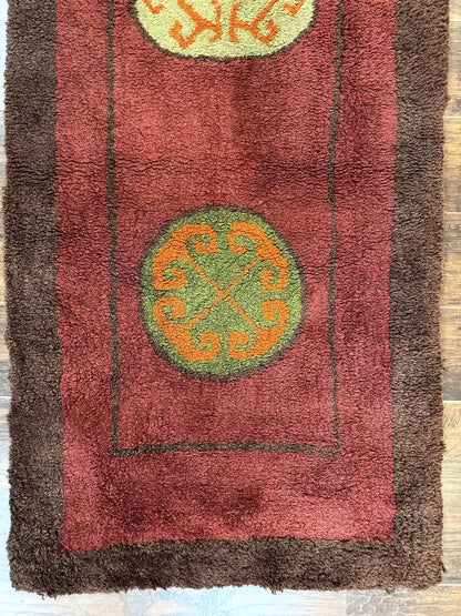 German Hooked Runner Rug 3x8, Vintage, Red, Wool - Nuvé