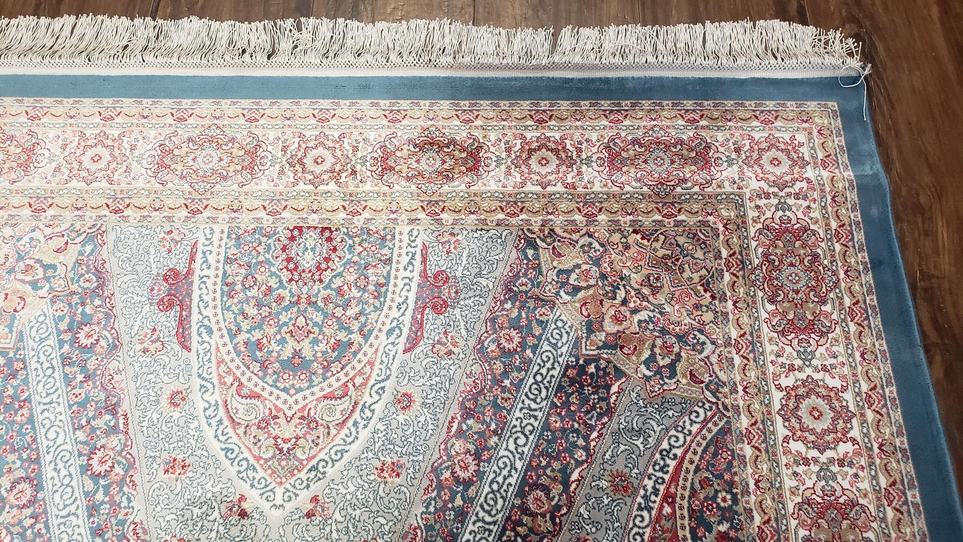 4x6 Silk Carpet, Light Blue & Beige Oriental Rug 4 x 6ft, Traditional Design Medallion All Over, Bamboo Silk, Super Fine, High Quality, Soft - Nuvé