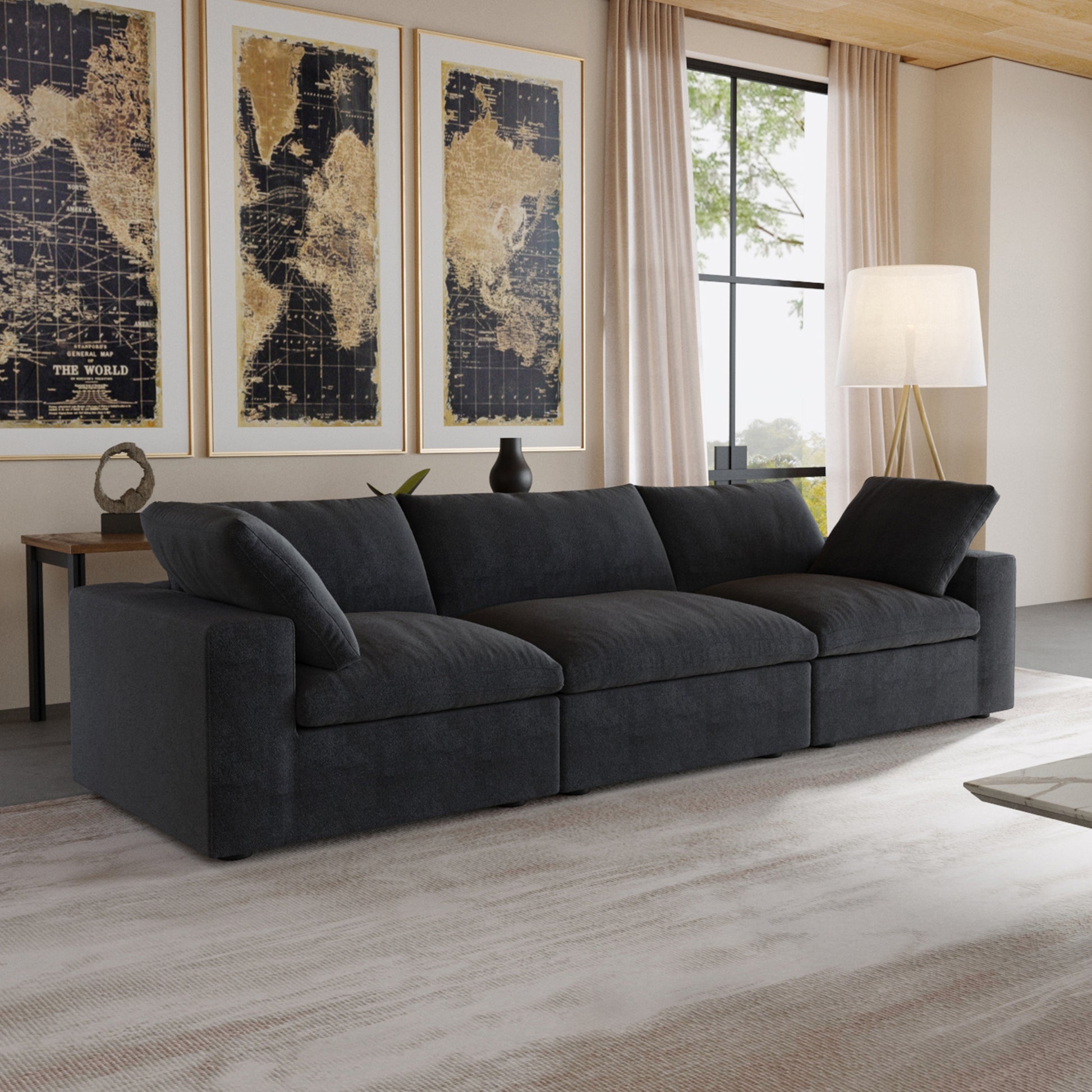 Nuvé® Solace Modular Bouclé Cloud Sofa - Obsidian Black - 3-Seater Sofa - Nuvé