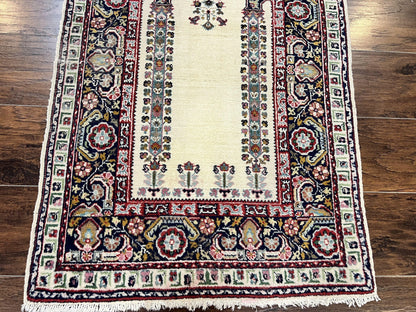 Turkish Prayer Rug 2.5 x 4, Vintage Wool Hand Knotted Carpet, Ivory - Nuvé