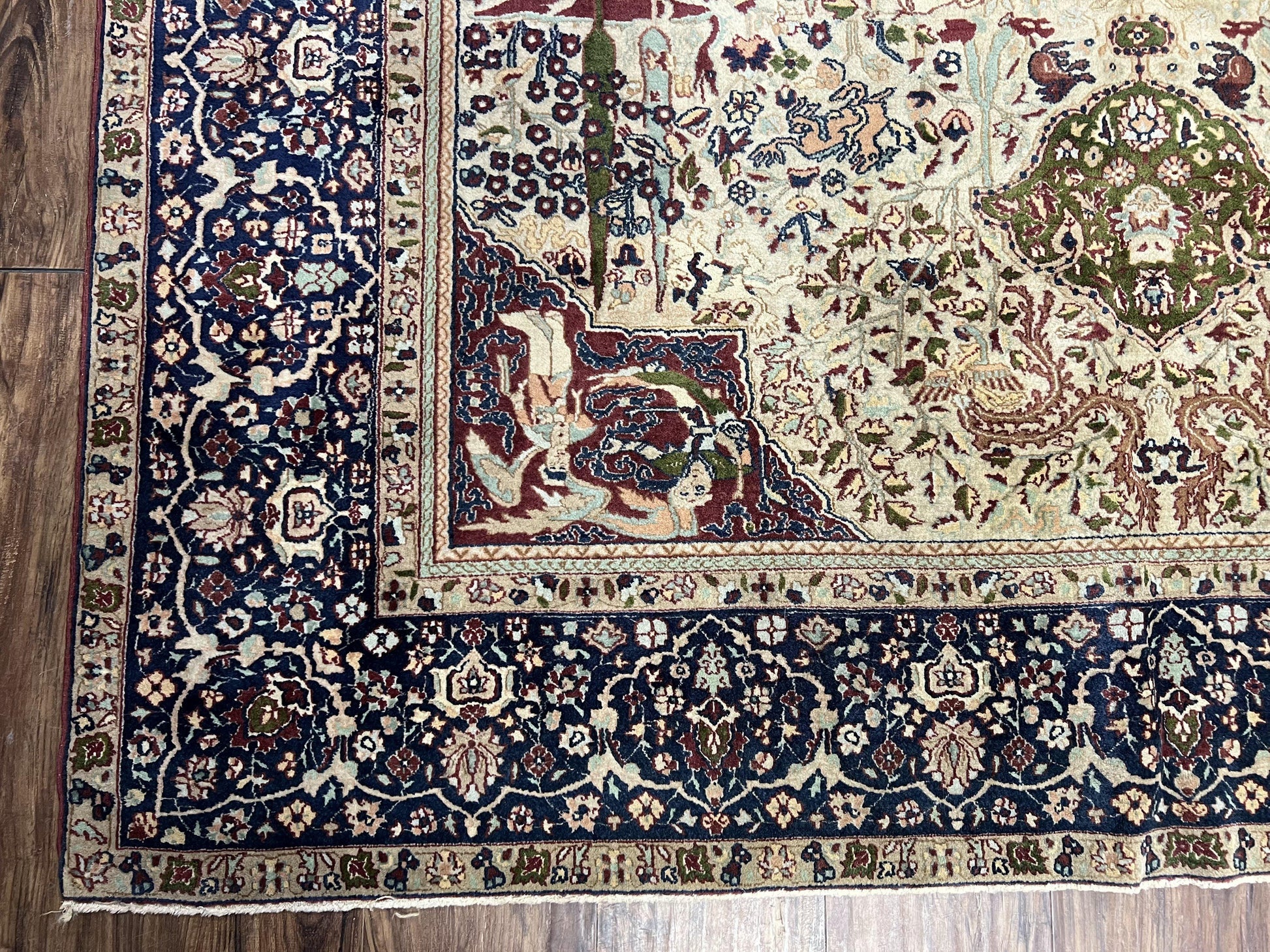 Rare Antique Indian Agra Rug, Early 20th Century Indian Carpet, Animal and Angel Motifs, Hunting Scene, Collectible Oriental Carpet, Wow - Nuvé