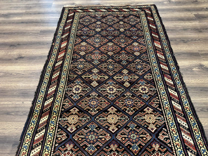 Antique Persian Wide Runner Rug 4x9, Kurdish Rug, Panel Design, Rainbow Border, Rare Tribal Rug - Nuvé