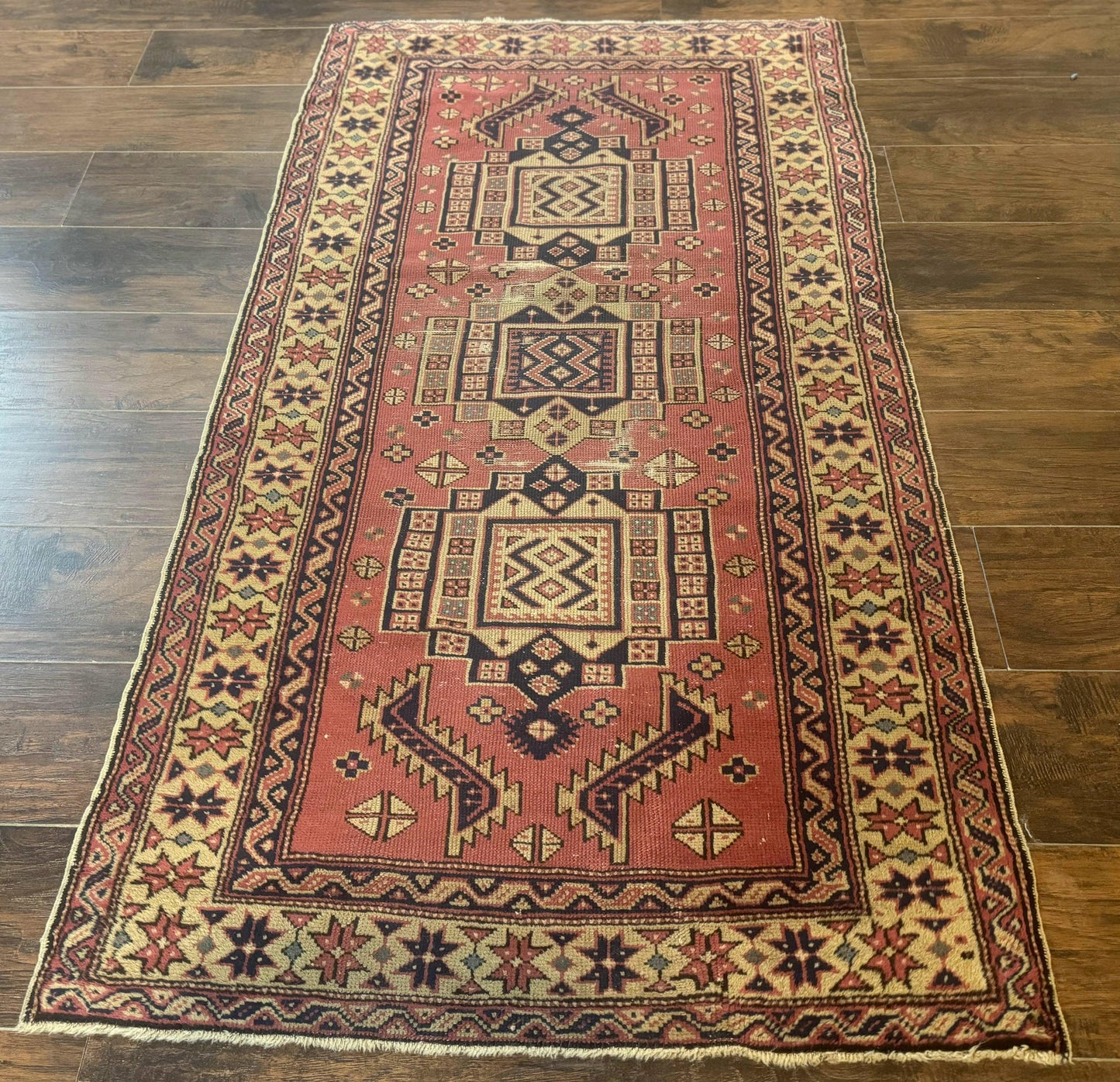 Antique Turkish Sparta Rug 3x6, Geometric Caucasian Kazak Pattern, Handmade - Nuvé