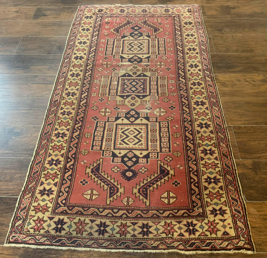 Antique Turkish Sparta Rug 3x6, Geometric Caucasian Kazak Pattern, Handmade - Nuvé