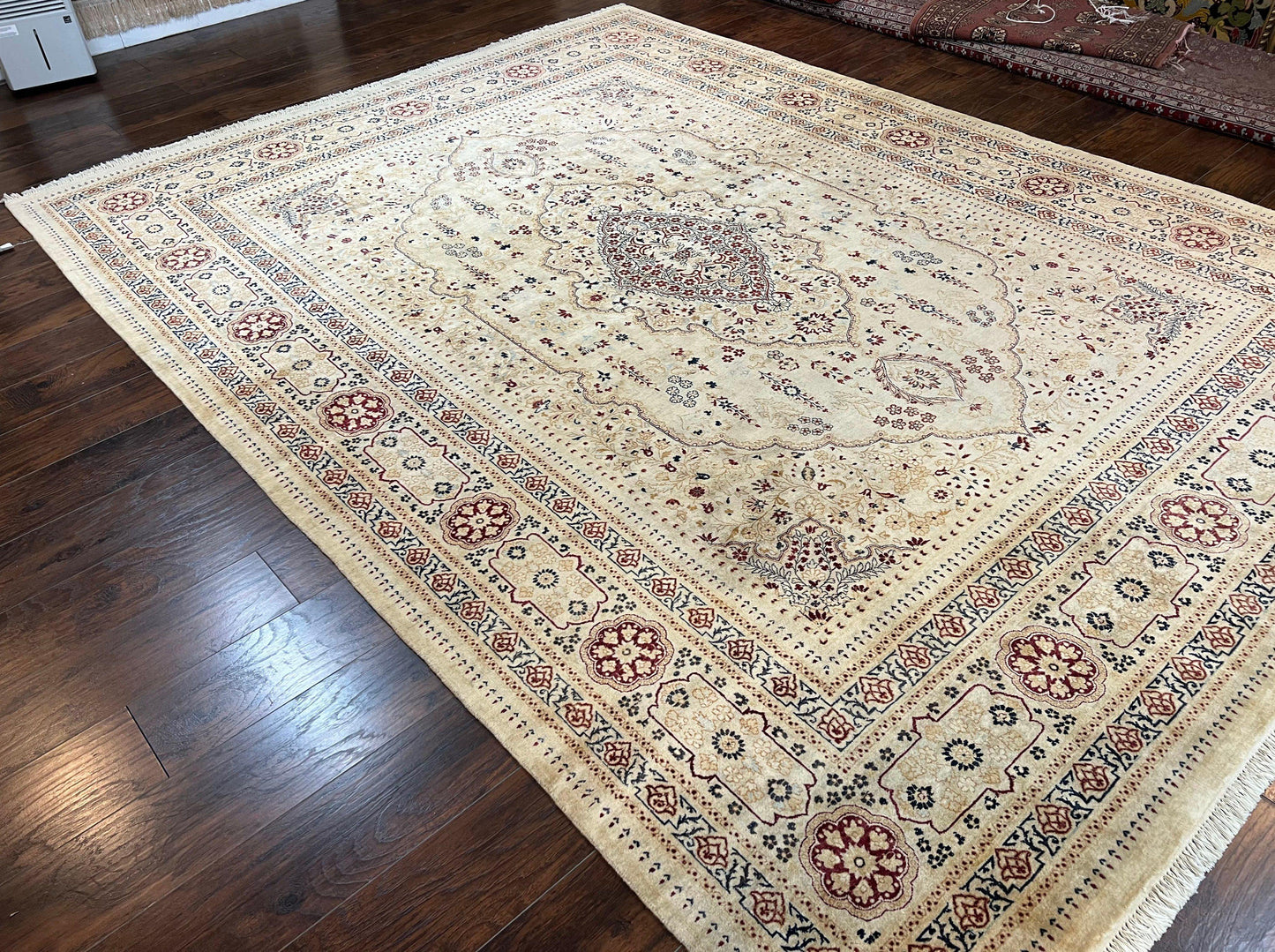 Pak Persian Rug 9x11, Very Fine Hand Knotted Oriental Carpet, Haji Jalili Design, Ivory/Cream, Wool Handmade Room Sized Rug 9 x 11 ft, Nice - Nuvé
