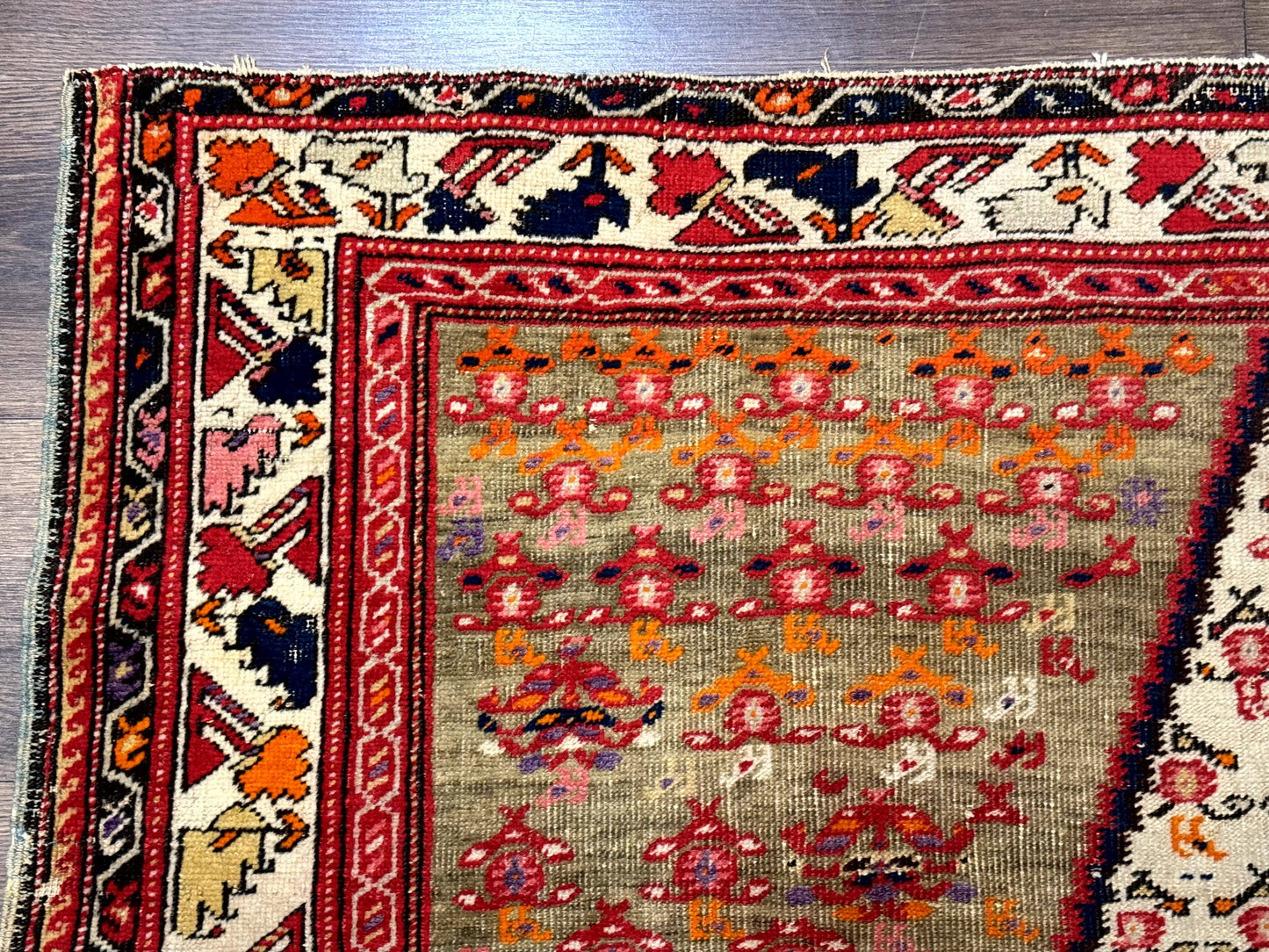 Antique Persian Malayer Rug 4x7, Tribal Senneh Carpet, Geometric, Diamond Design - Nuvé
