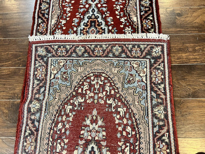Indo Persian Runner Rug 2.8 x 14.8, Long Indo Kirman Hallway Rug, Red Floral Wool Vintage Handmade Oriental Runner - Nuvé