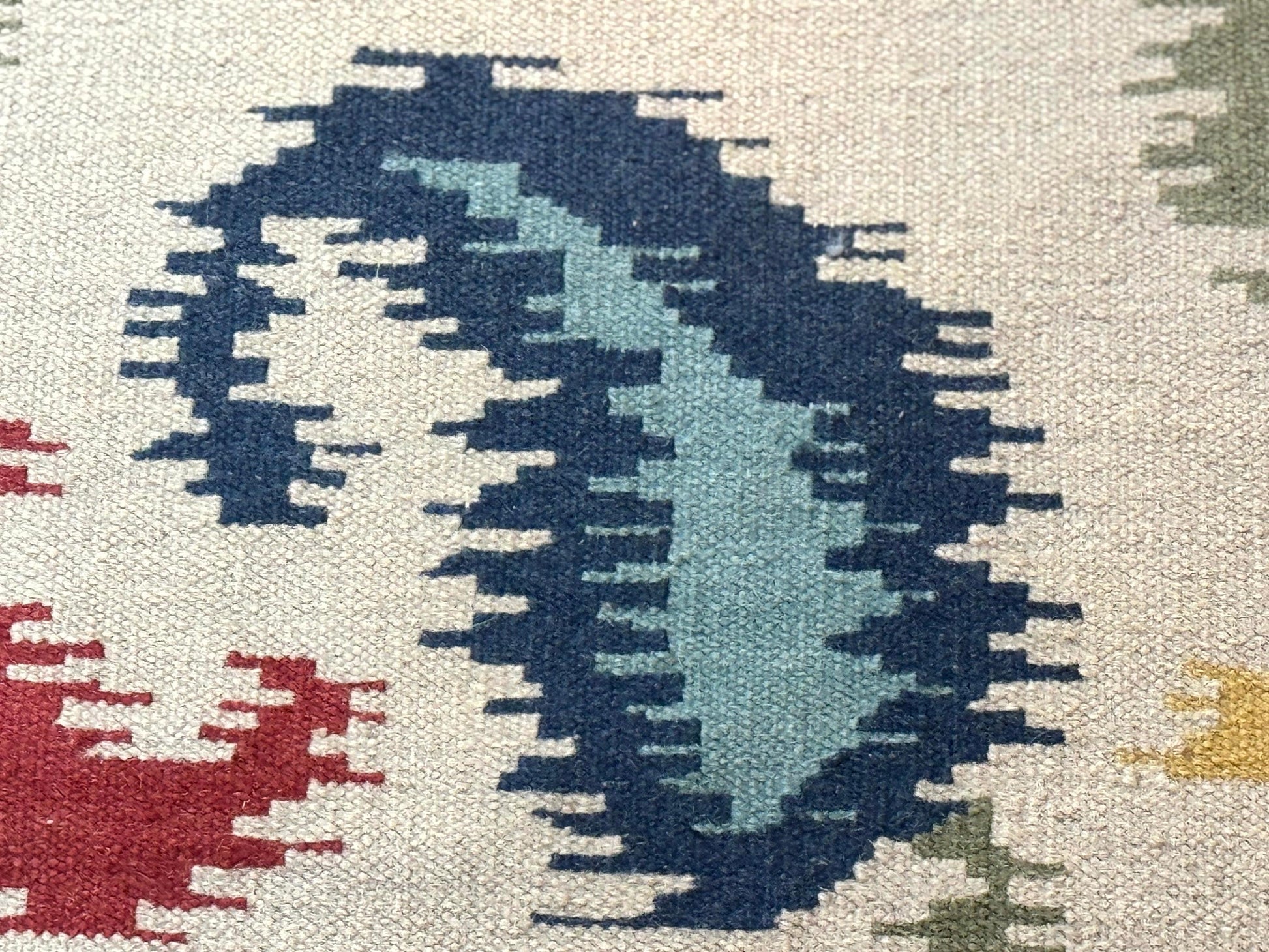 Indian Kilim Flatweave Rug 3x5, Abstract, Beige and Multicolor Flowers, Handmade - Nuvé