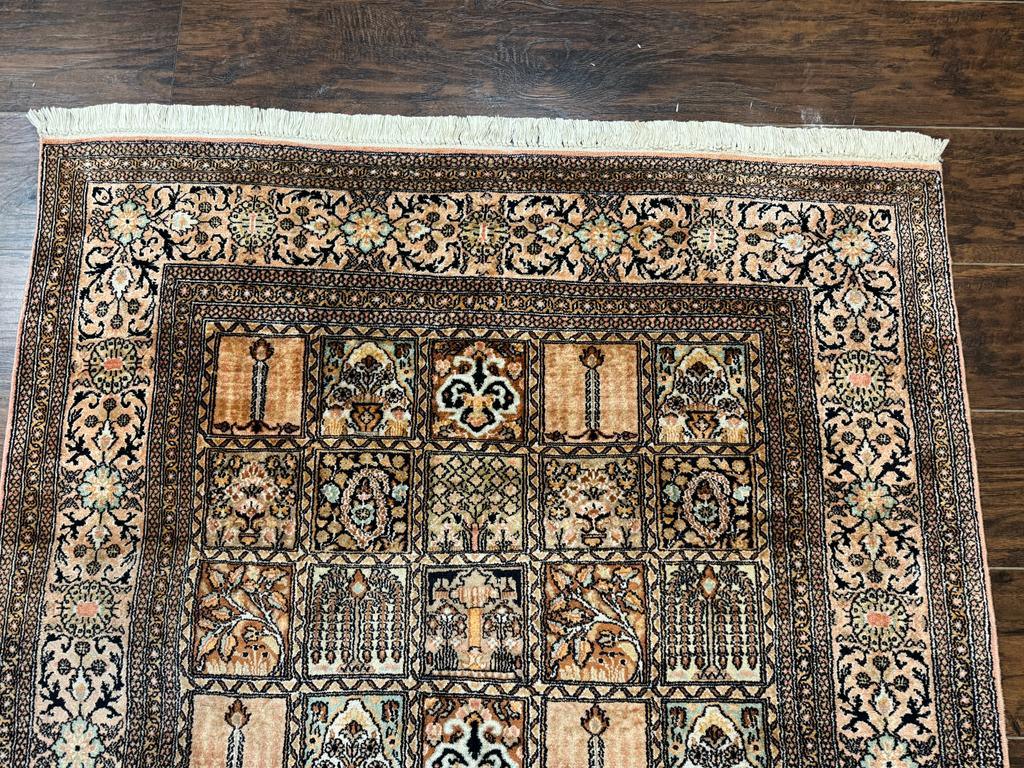 Indian Kashmiri Silk Rug 4x6, Panel Design, Multicolor, Fine - Nuvé