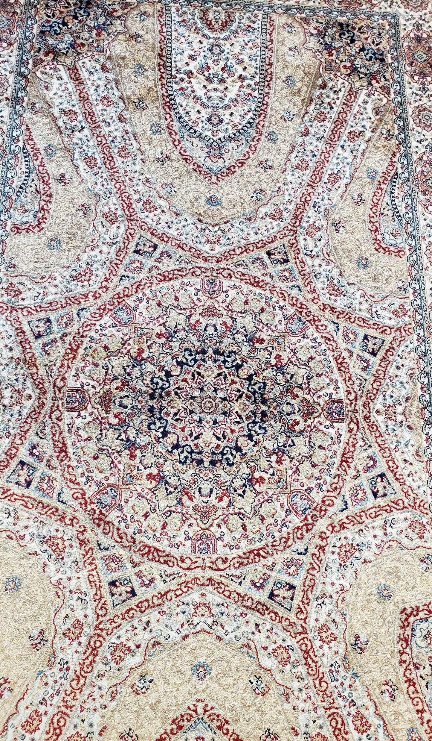 Beige & Cream Small Turkish Silk Rug, Bamboo Silk, Power-Loomed, Persian Design, High Quality, Soft Accent Rug, 3x5 ft, 2' 8" x 4' 11" - Nuvé