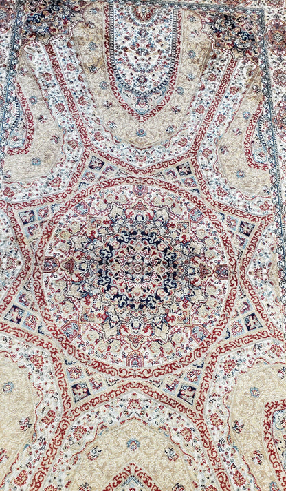 Beige & Cream Small Turkish Silk Rug, Bamboo Silk, Power-Loomed, Persian Design, High Quality, Soft Accent Rug, 3x5 ft, 2' 8" x 4' 11"