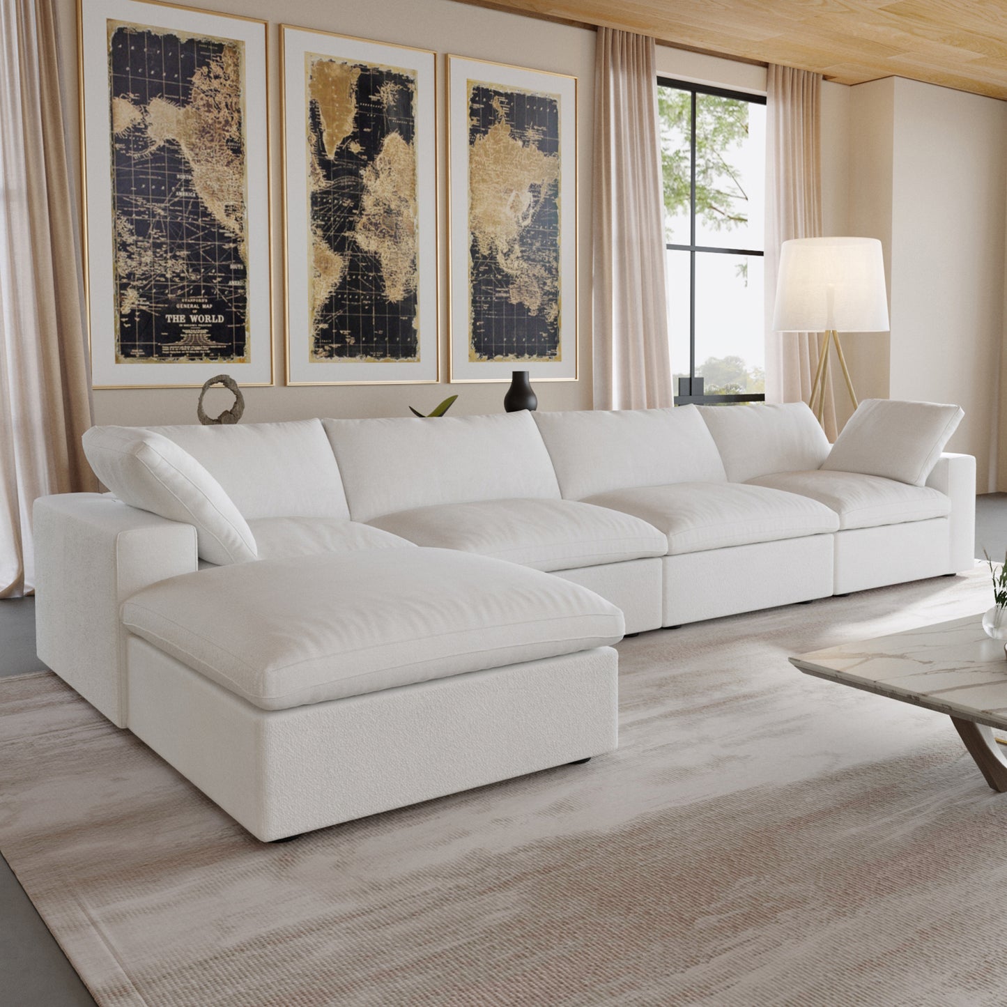 Nuvé® Solace Modular Bouclé Cloud Sofa - Snow White - 4-Seater Sectional Sofa with Ottoman - Nuvé