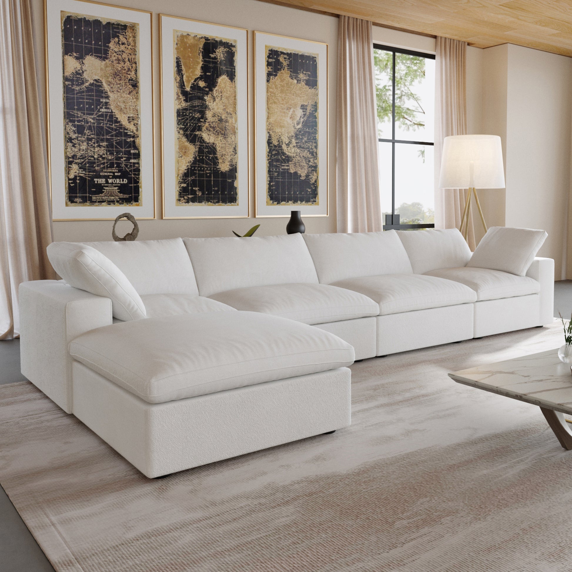 Nuvé® Solace Modular Bouclé Cloud Sofa - Snow White - 4-Seater Sectional Sofa with Ottoman - Nuvé
