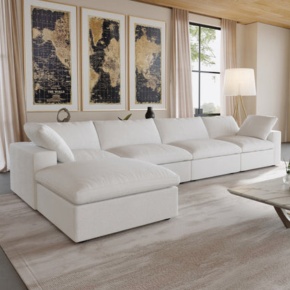 Nuvé® Solace Modular Bouclé Cloud Sofa - Snow White - 4-Seater Sectional Sofa with Ottoman - Nuvé