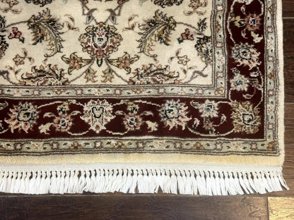 Pak Persian Runner Rug 2.8 x 8, Handmade Vintage Carpet, Beige and Maroon, Wool and Silk Highlights - Nuvé